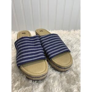 Blue Striped Platform  Espadrille Mule Sandal Slide Sz 8